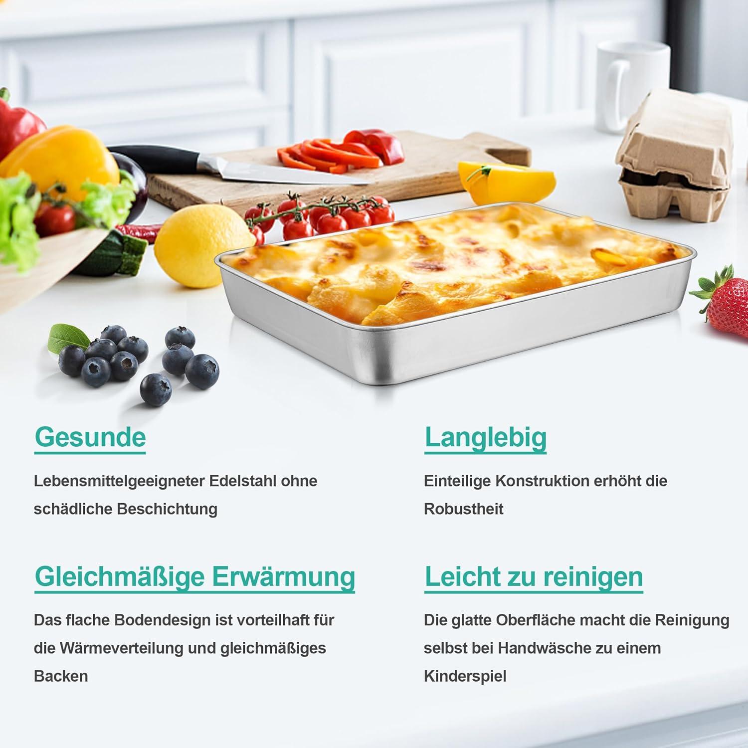 Edelstahl Backblech Rechteckig 31,6x24,7x4,8cm Kuchen Lasagne Brownie