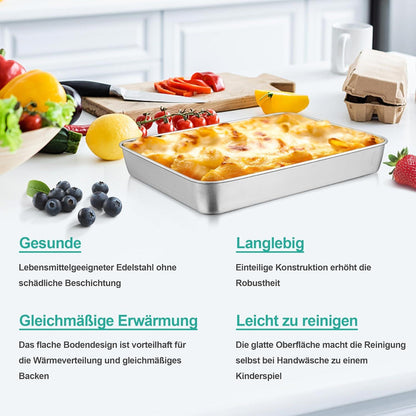 Edelstahl Backblech Rechteckig 31,6x24,7x4,8cm Kuchen Lasagne Brownie