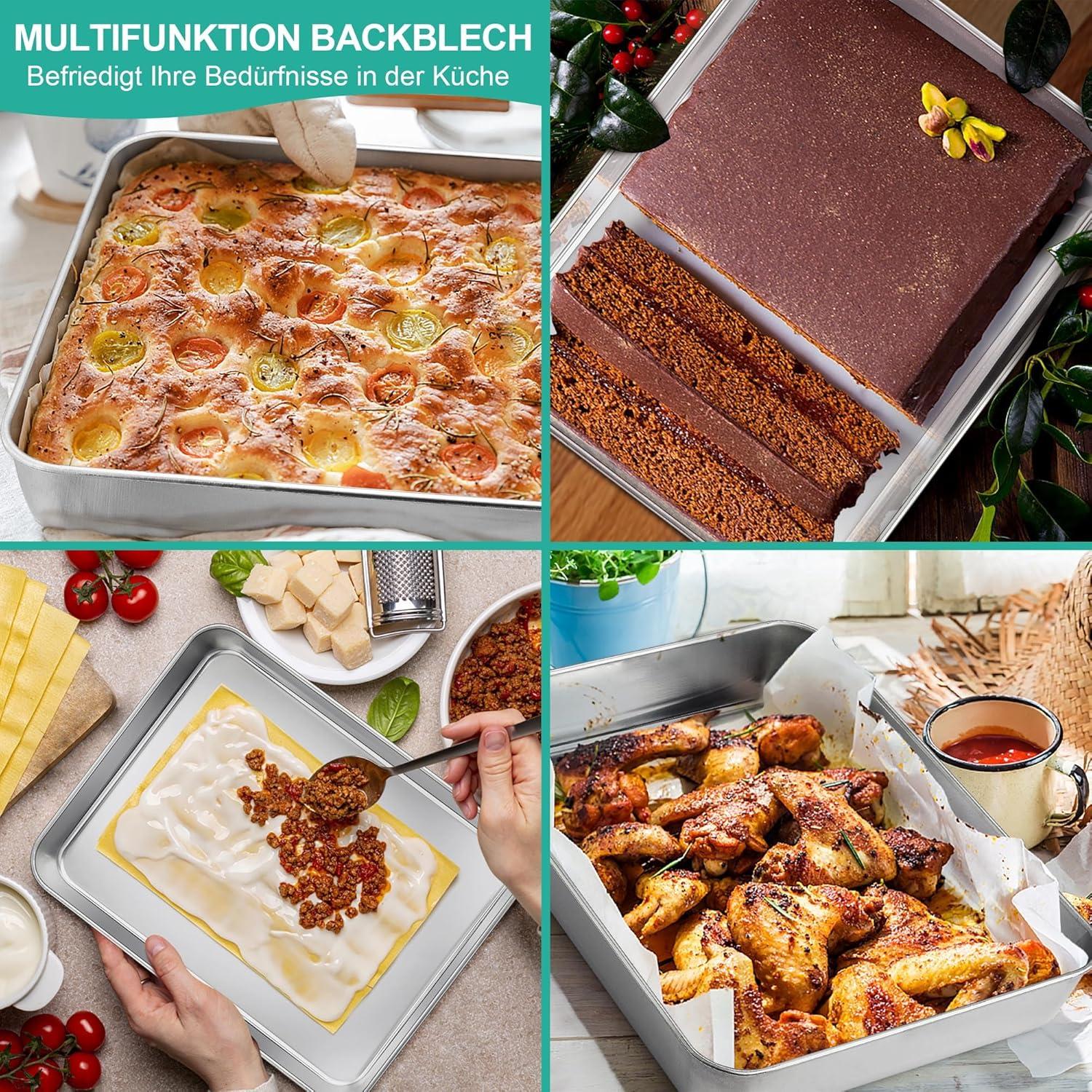 Edelstahl Backblech Rechteckig 31,6x24,7x4,8cm Kuchen Lasagne Brownie