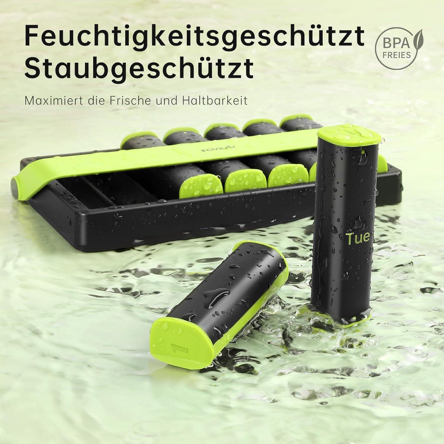 Tablettenbox 7 Tage Pillendose 2 Fächer Medikamentenbox Grün