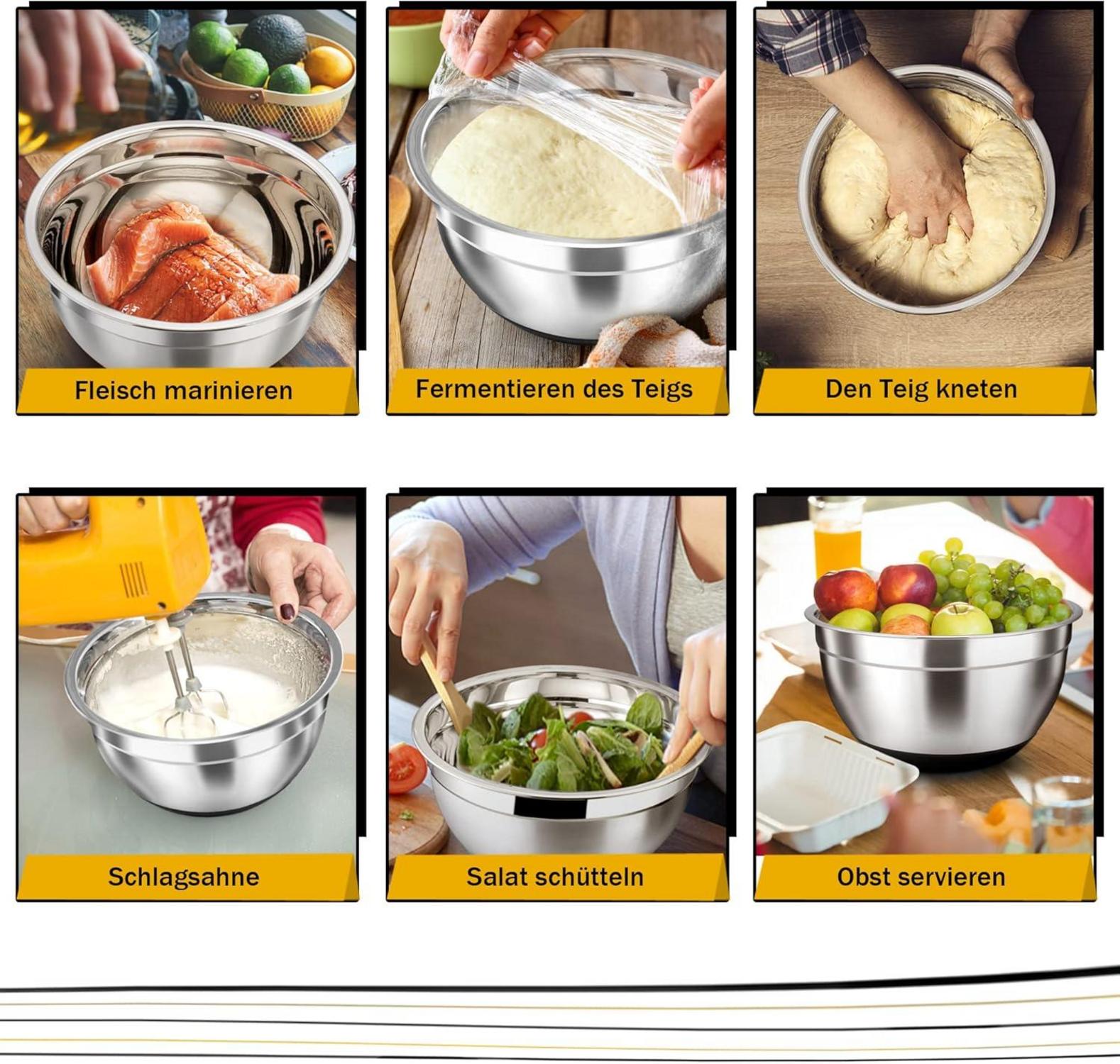 Rührschüssel Set Edelstahl Schüssel Salatschüssel Luftdichten Deckel