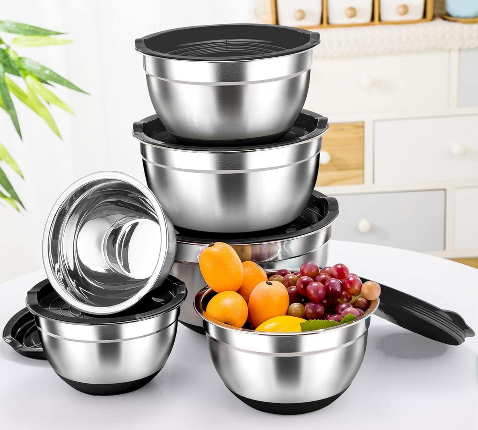 TEAMFAR Edelstahl Schüssel Set 6er Salatschüssel Luftdicht Schwarz