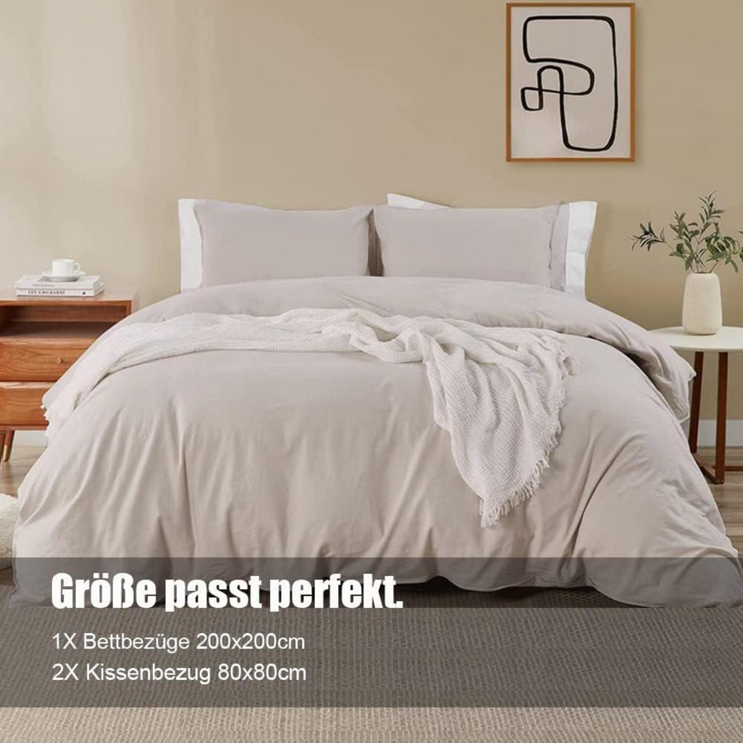 Soifox Bettwäsche Beige Mikrofaser 200x200cm Set 2-teilig