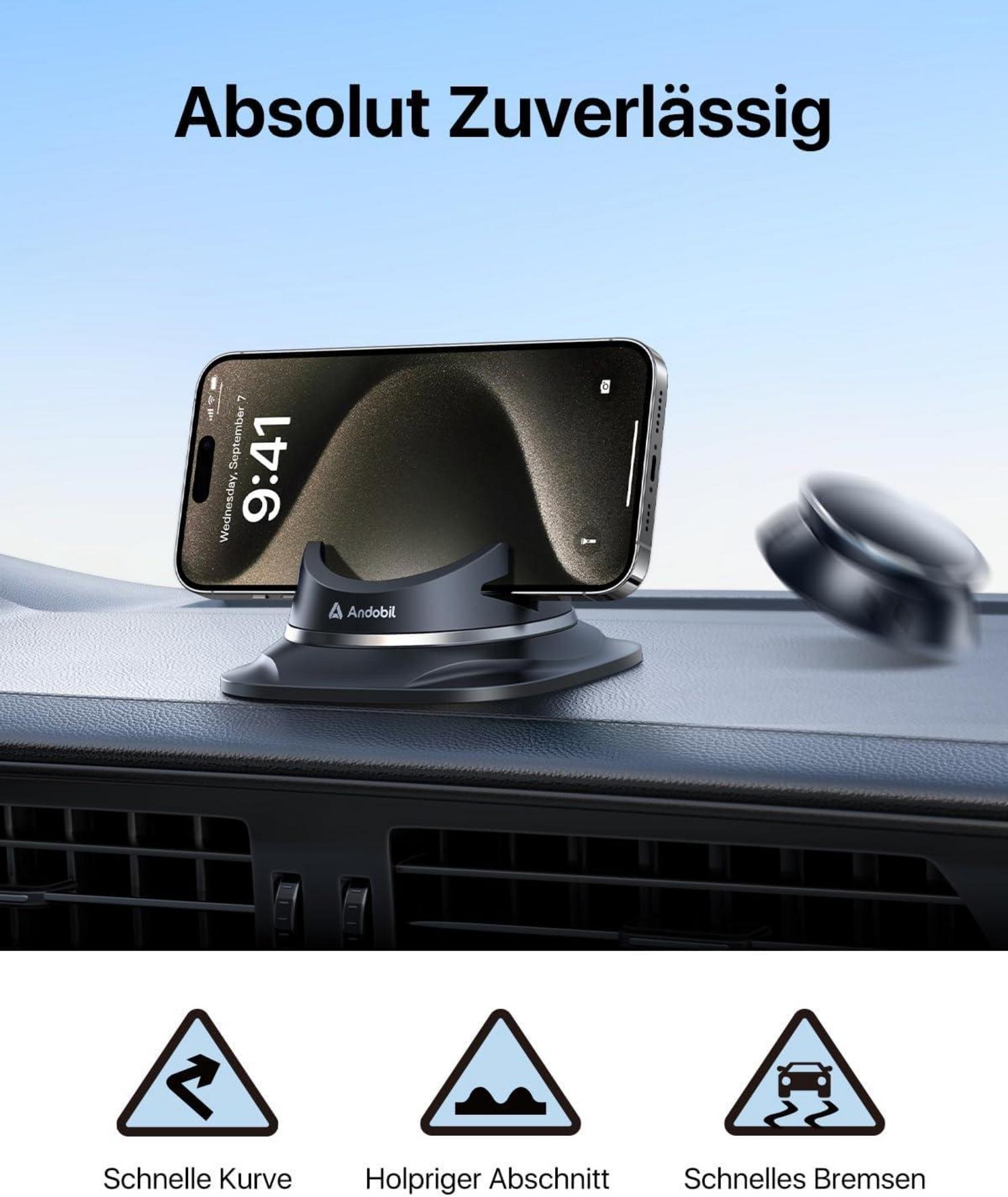 Andobil Auto Handyhalterung Silikon Schwarz iPhone Samsung Huawei Nokia XS XR X SE Galaxy S22 S21 S20 S10 S9 Autohalterung Magnetisch Tragbar Magnet