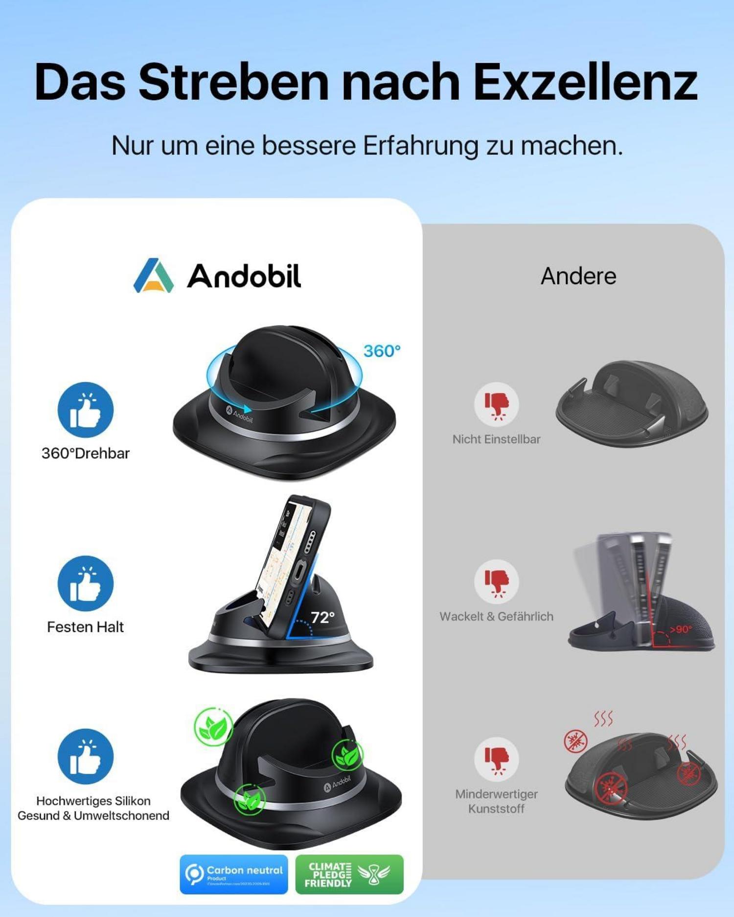 Andobil Auto Handyhalterung 2024 Armaturenbrett Silikontentakel Schwarz