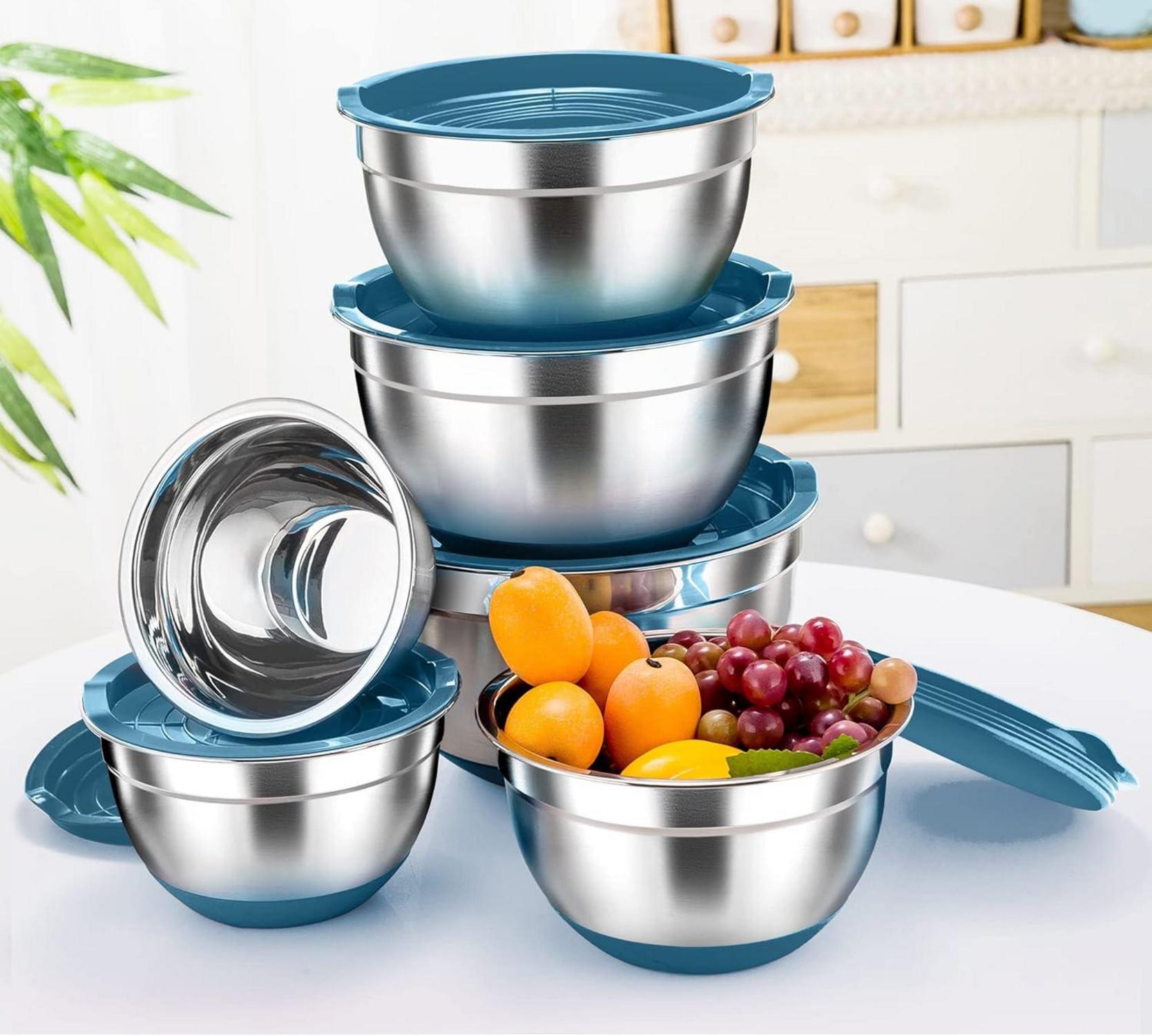 Edelstahl Rührschüssel Set 6-teilig Salatschüssel Luftdichten Deckel