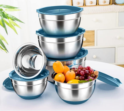 Edelstahl Rührschüssel Set 6-teilig Salatschüssel Luftdichten Deckel
