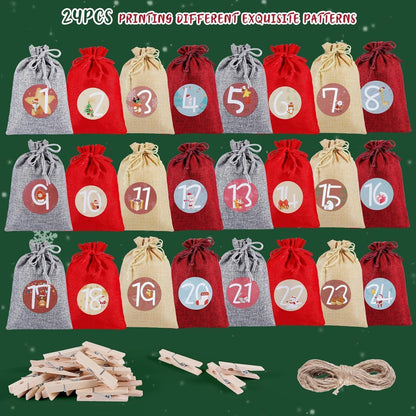 Adventskalender Groß 24 Jute Säckchen Weihnachten Basteln