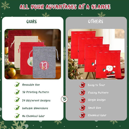 Adventskalender Groß 24 Jute Säckchen Weihnachten Basteln