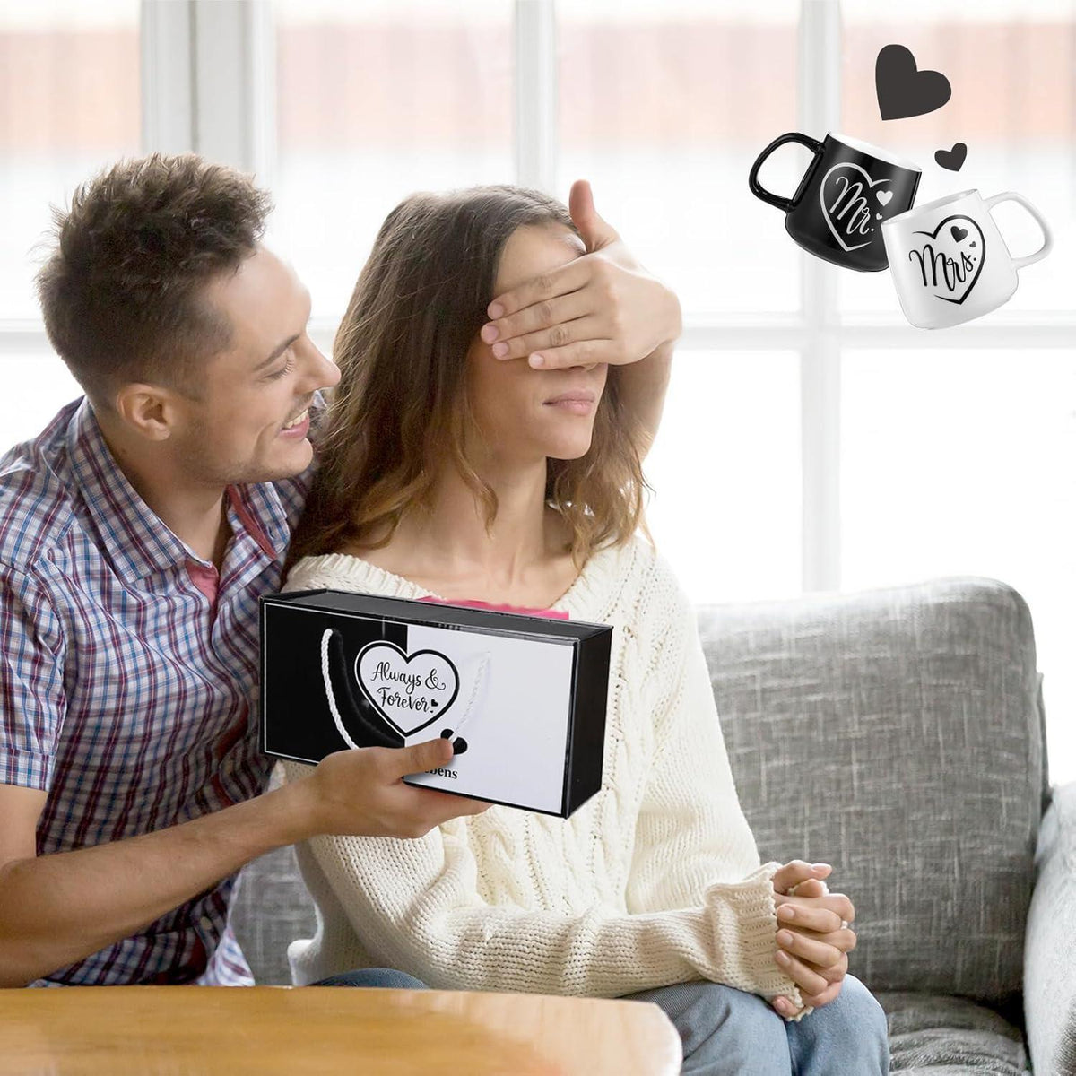 Mr & Mrs Partner Tassen Set Keramik 350ml Geschenkbox