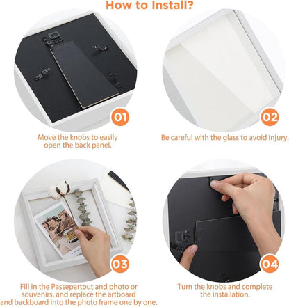 3D Bilderrahmen zum Befüllen 2er Set Weiß 20x20 cm für Tisch Wand