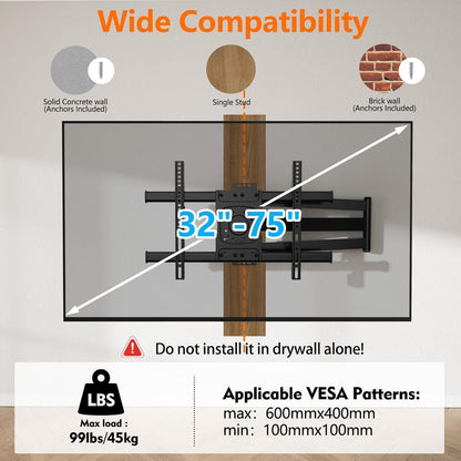 TV Wandhalterung 32-70 Zoll Schwenkbar Neigbar 180° Drehbar