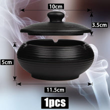 Zigaretten Aschenbecher Schwarz Keramik mit Deckel für