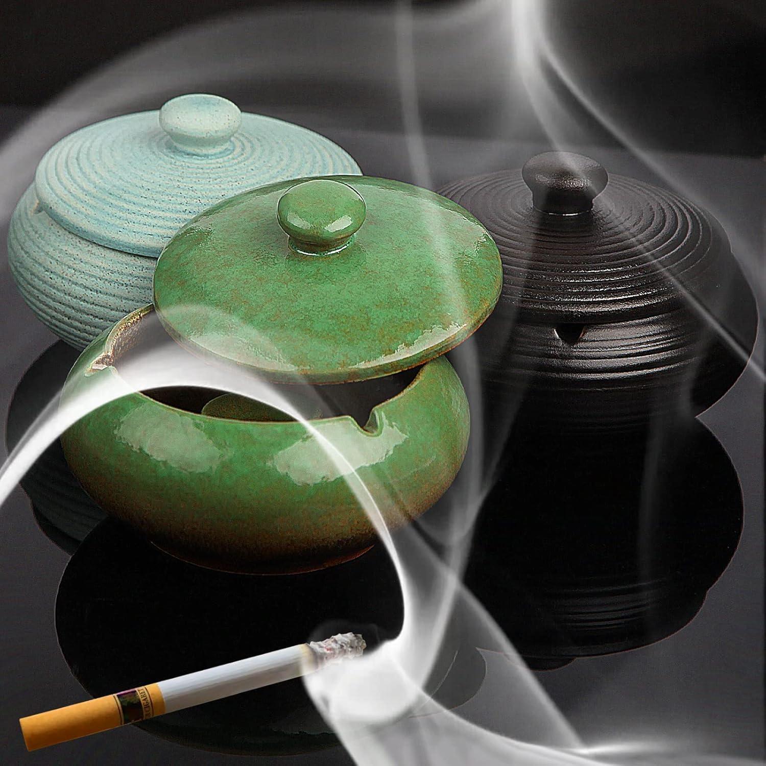 Keramik Aschenbecher mit Deckel Vintage Design für Draussen