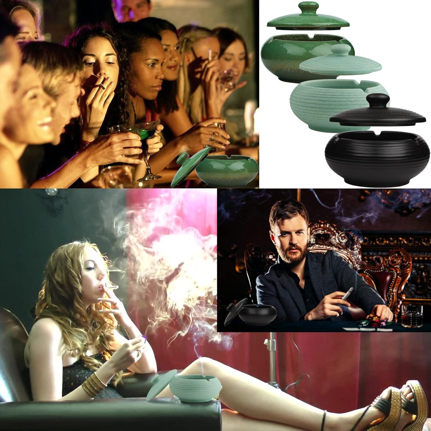 Schwarzer Keramik Aschenbecher mit Deckel für Draußen und Drinnen