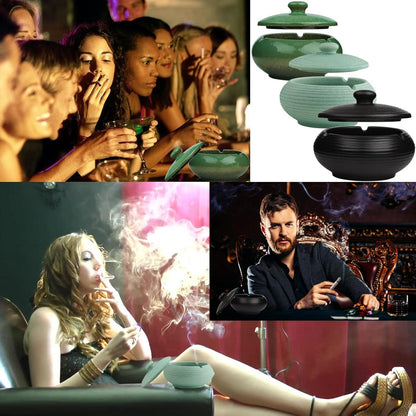 Schwarzer Keramik Aschenbecher mit Deckel für Draußen und Drinnen