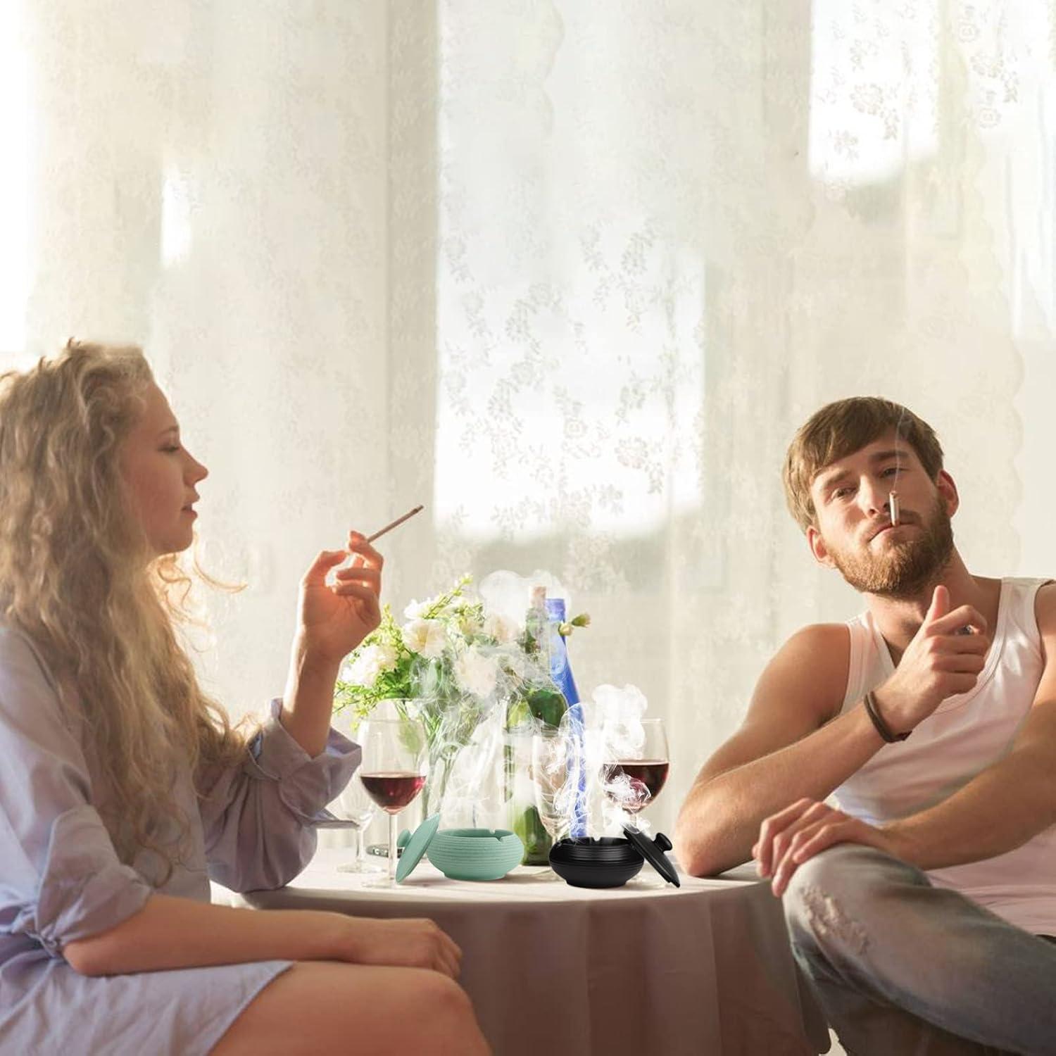 Zigaretten Aschenbecher Schwarz Keramik mit Deckel Windaschenbecher