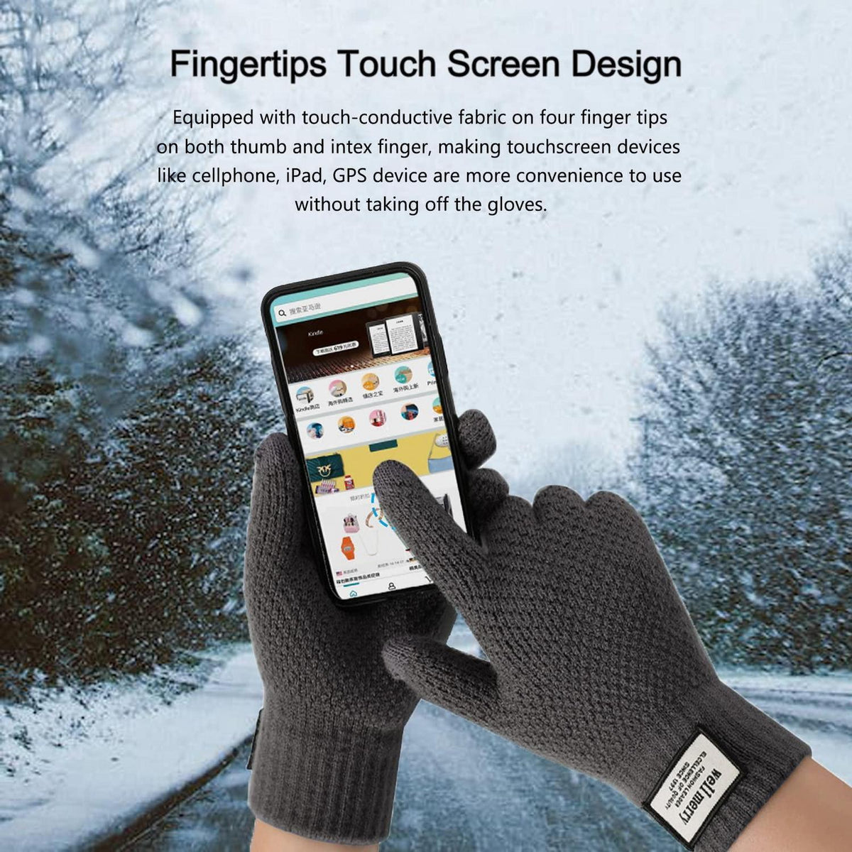 Winterhandschuhe Herren Damen Touchscreen Thermo Gestrickt Grau