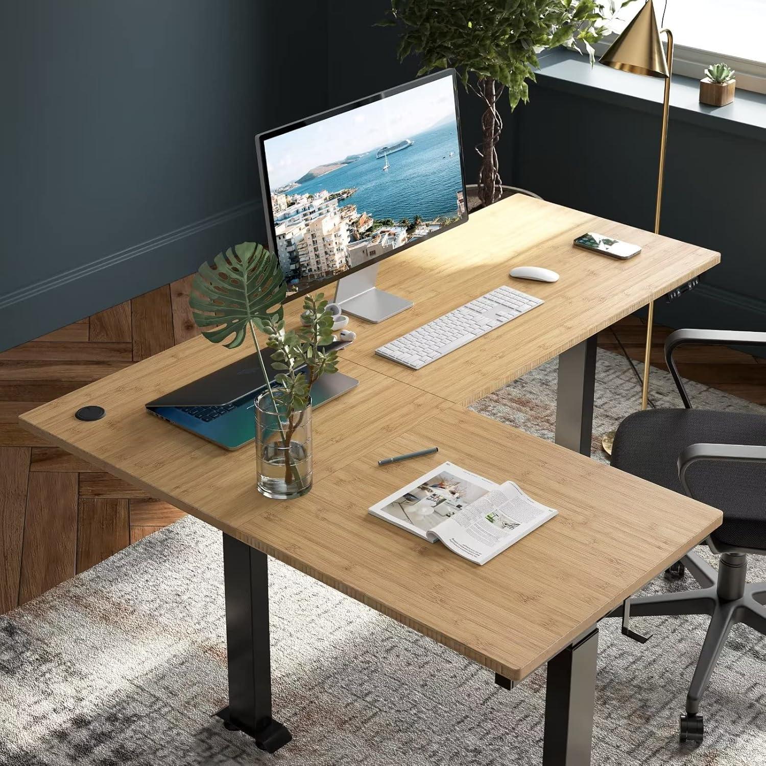 Höhenverstellbarer L-förmiger Schreibtisch 160 x 120 cm Schwarz/Braun