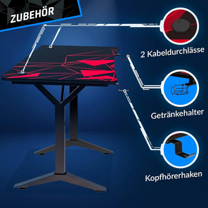 KLIM K152 Gaming Tisch - 152 cm Schreibtisch mit Getränkehalter & Headset Haken