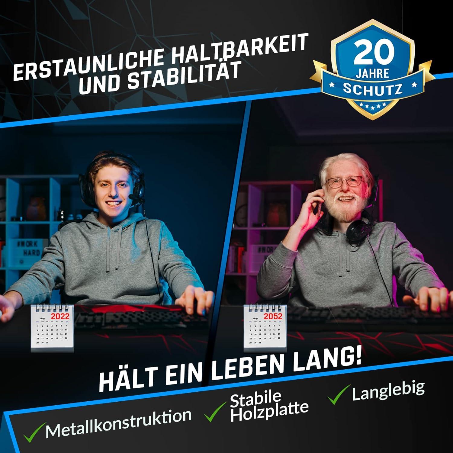Gaming Tisch 152 cm mit Getränkehalter und Headset Haken