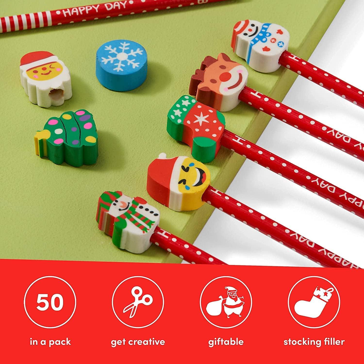 60x Weihnachtsstifte mit Radiergummis in 8 Stilen für Kinder