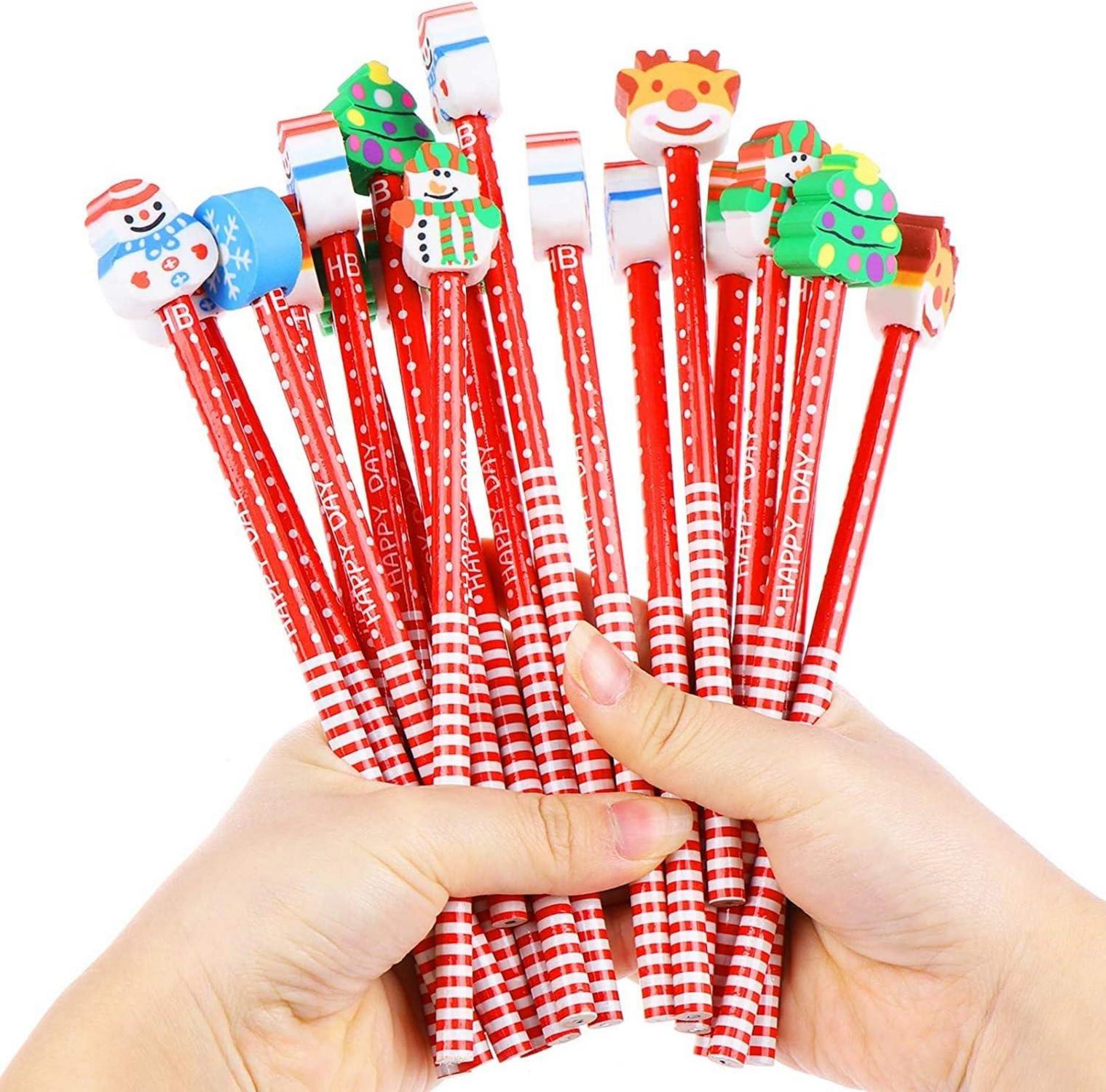 Weihnachtsstifte 60 Stück mit Radiergummis 8 Stile Cartoon Bleistifte Kinder