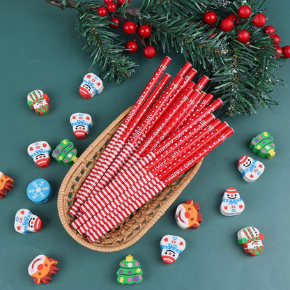 Weihnachtsstifte 60 Stück mit Radiergummis 8 Stile Cartoon Bleistifte Kinder