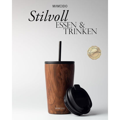 Thermobecher mit Strohhalm 470ml Edelstahl doppelwandig