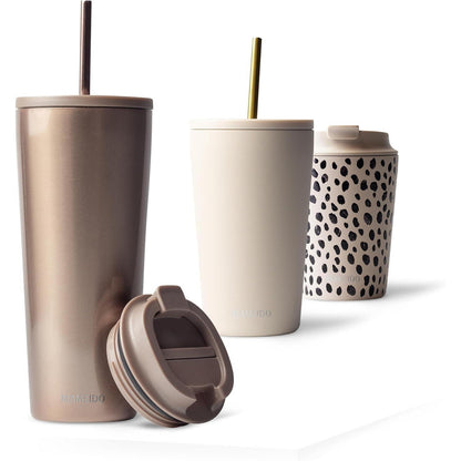 MAMEIDO Thermobecher Edelstahl Strohhalm doppelwandig