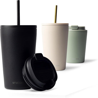 Thermobecher mit Strohhalm 470ml doppelwandig isoliert