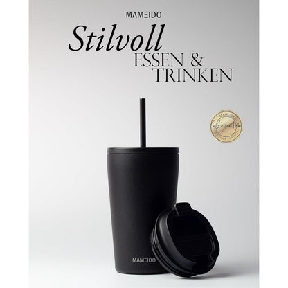 Thermobecher mit Strohhalm 470ml doppelwandig isoliert