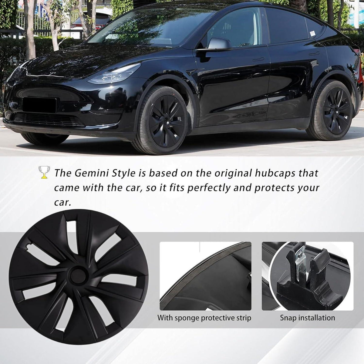 Radabdeckung Tesla Model Y 19 Zoll Matt Schwarz Gemini Stil
