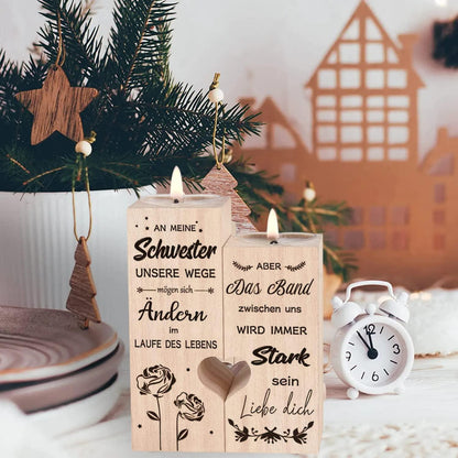 Kerzenhalter Herzform Personalisiert Naturholz Geschenk Schwester