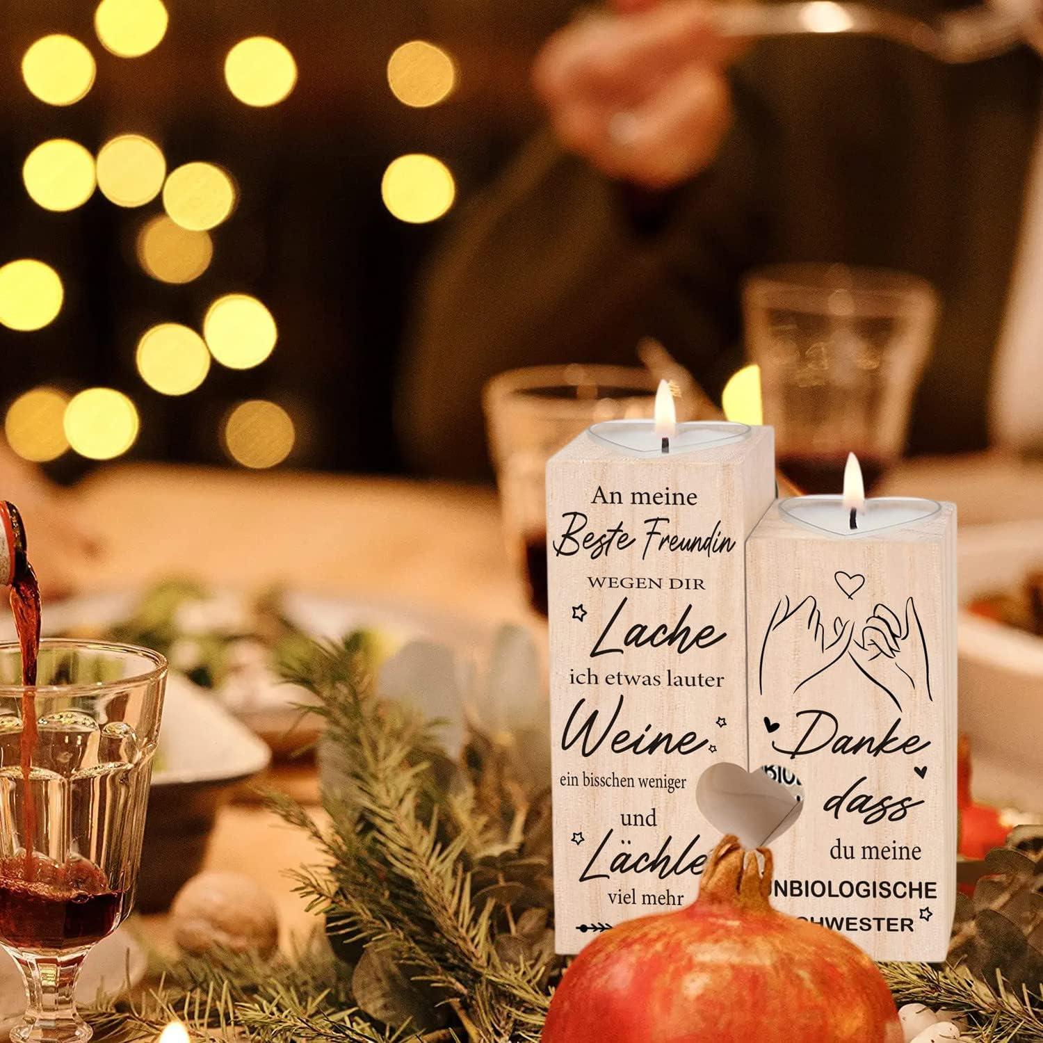 Herz Kerzenhalter aus Holz für Beste Freundin Geburtstag Weihnachten