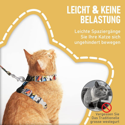 Katzengeschirr ausbruchsicher mit Leine, verstellbar, leicht, M Schwarz