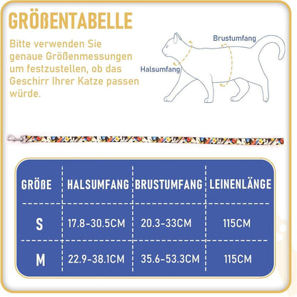 Katzengeschirr ausbruchsicher mit Leine, verstellbar, leicht, M Schwarz