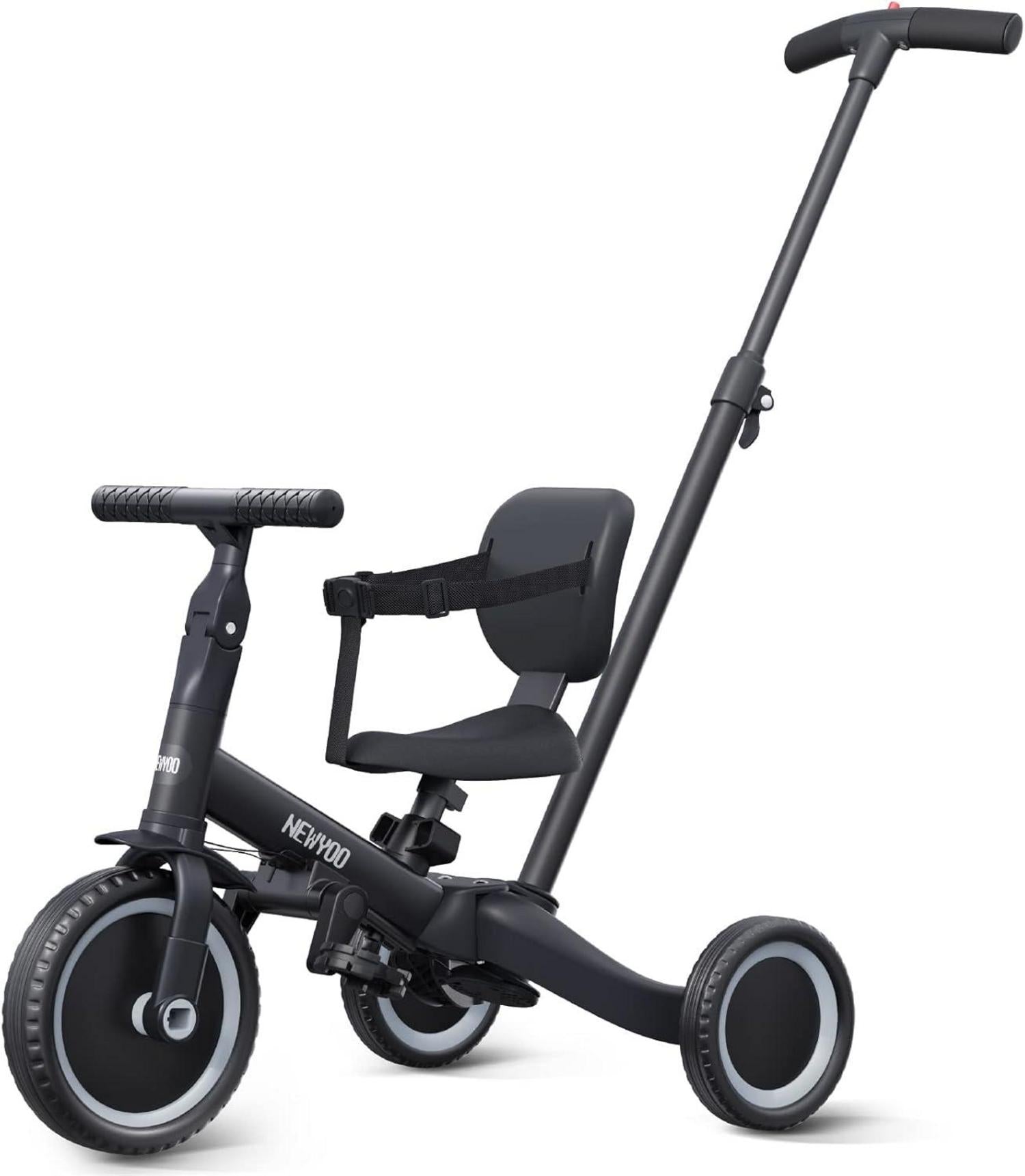 Kleinkinder-Dreirad mit Schiebegriff 5-in-1 Schwarz