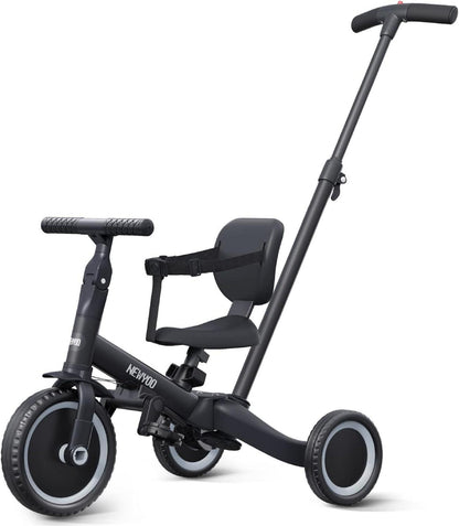 Kleinkinder-Dreirad mit Schiebegriff 5-in-1 Schwarz