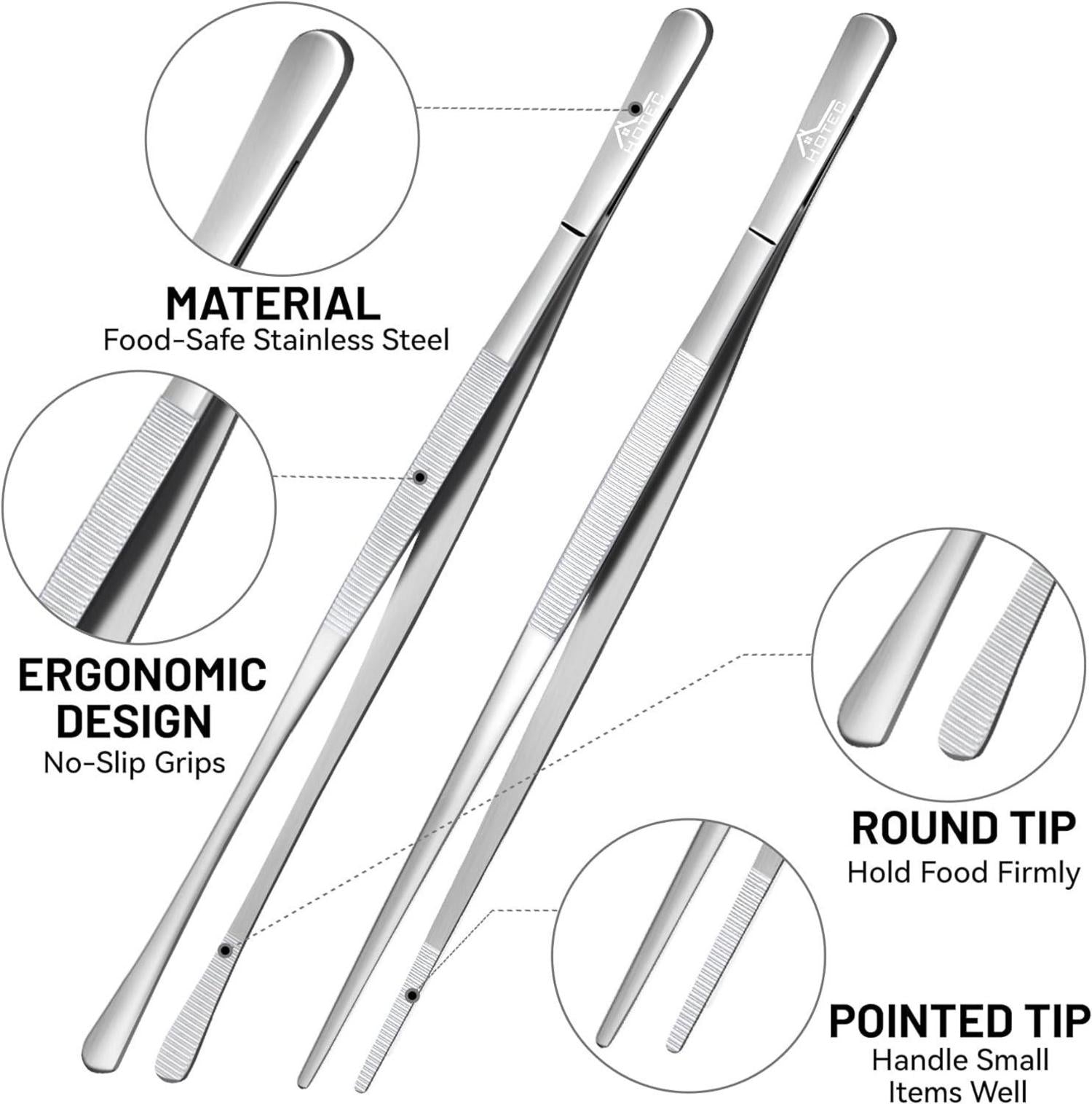 Premium Edelstahl Grillzange 30cm - Küchenpinzette Profi Set