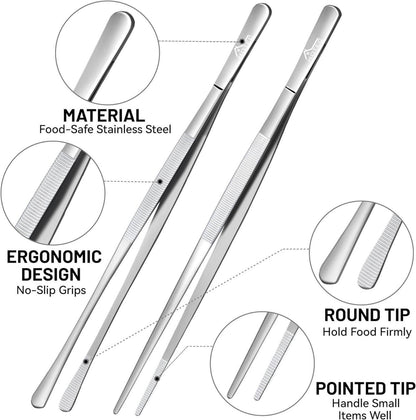 Premium Edelstahl Grillzange 30cm - Küchenpinzette Profi Set