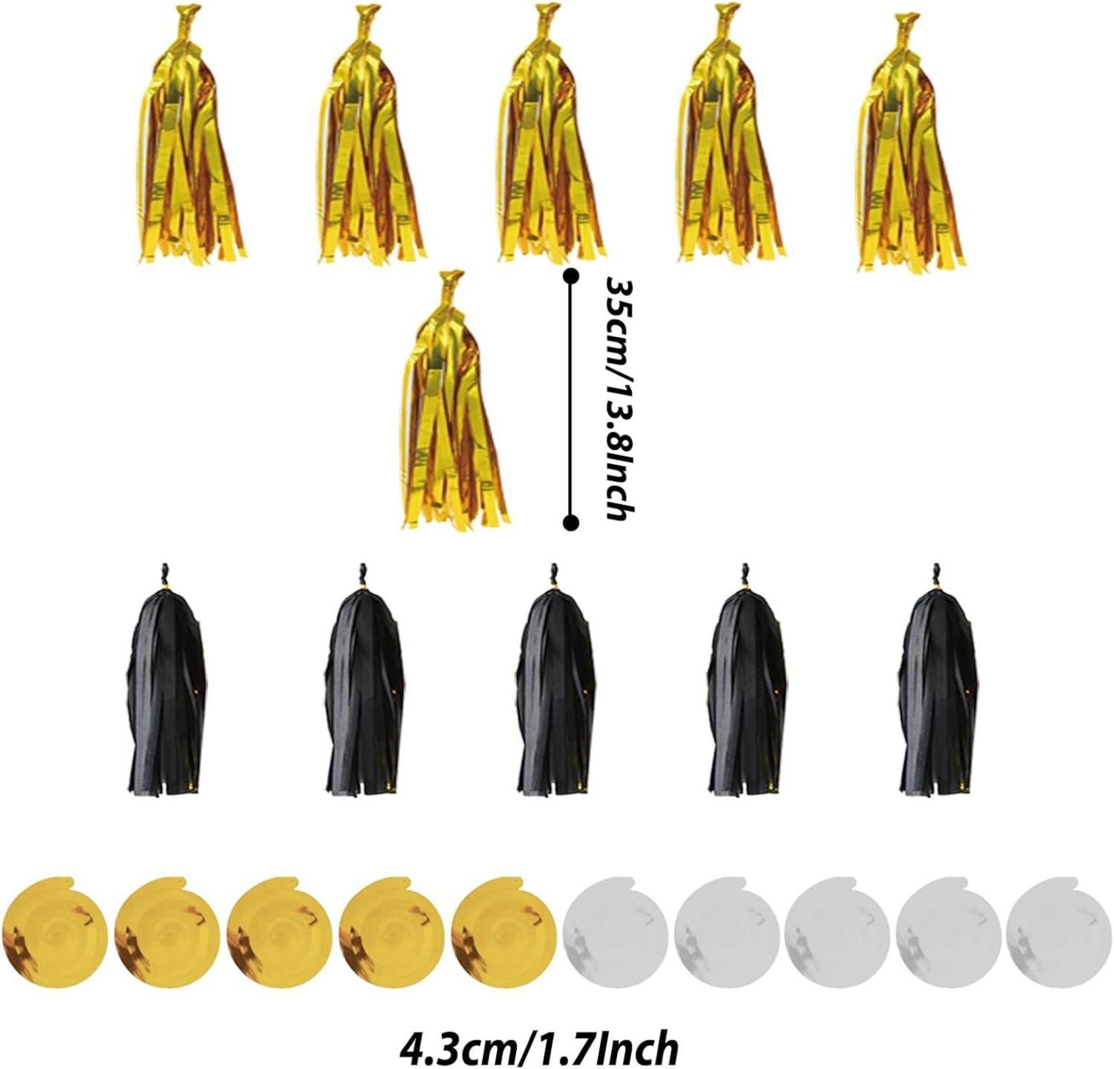 Schwarze Gold Party Deko Set 41-teilig Pompoms Girlande Geburtstag Hochzeit
