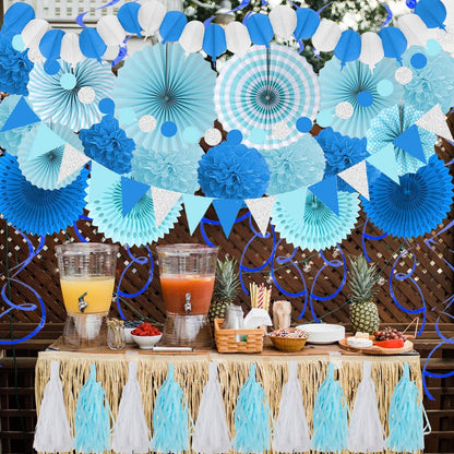 ZERODECO Blaue Party Deko Set - 41-teiliges Papier Pompoms Girlande für Geburtstag, Hochzeit, Feste