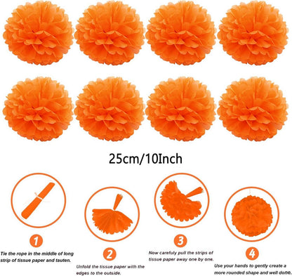 Orange Papier Pompoms Party Deko Set 41tlg. für Geburtstag Hochzeit