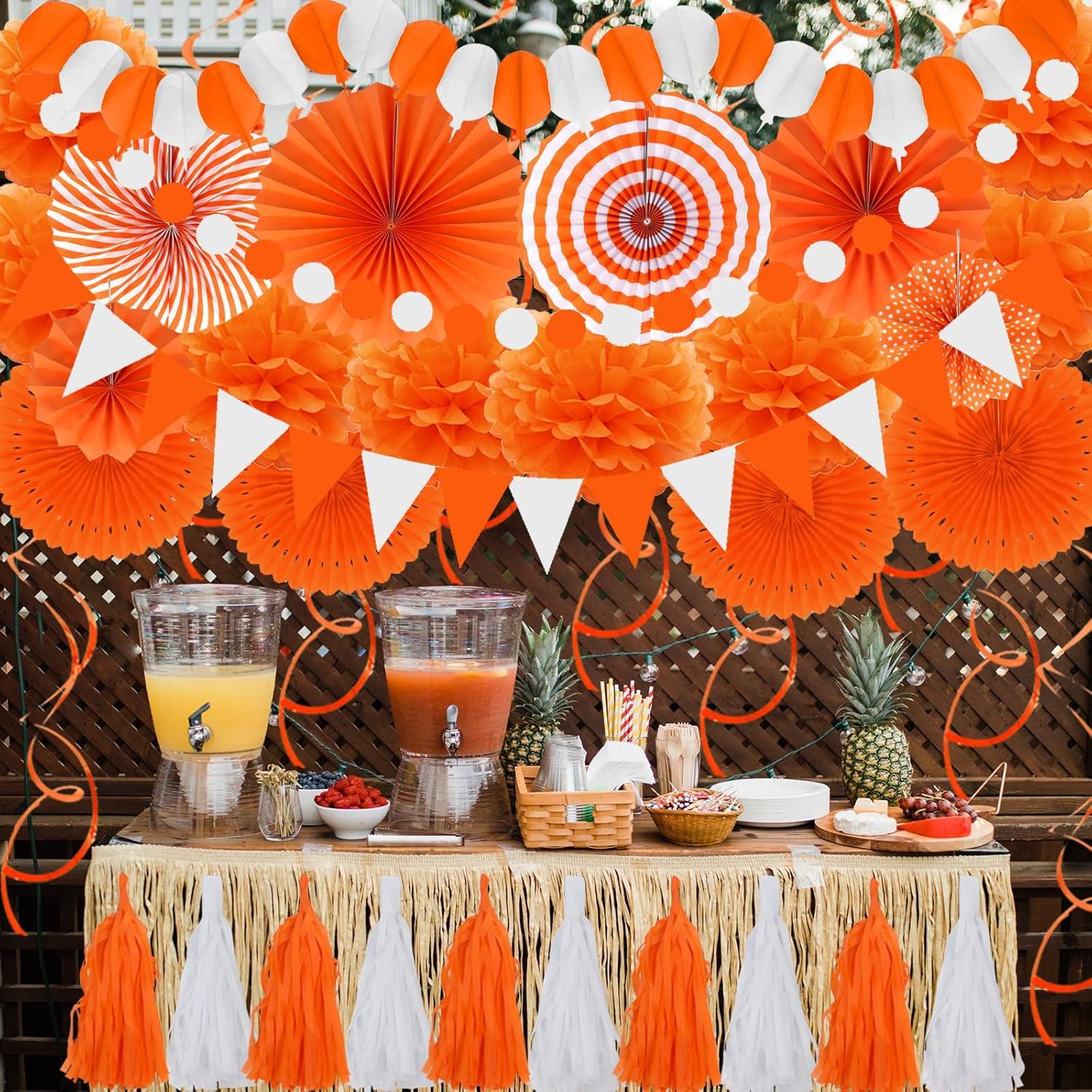 ZERODECO Party Deko Orange Papier Pompoms Girlande 41 Stück