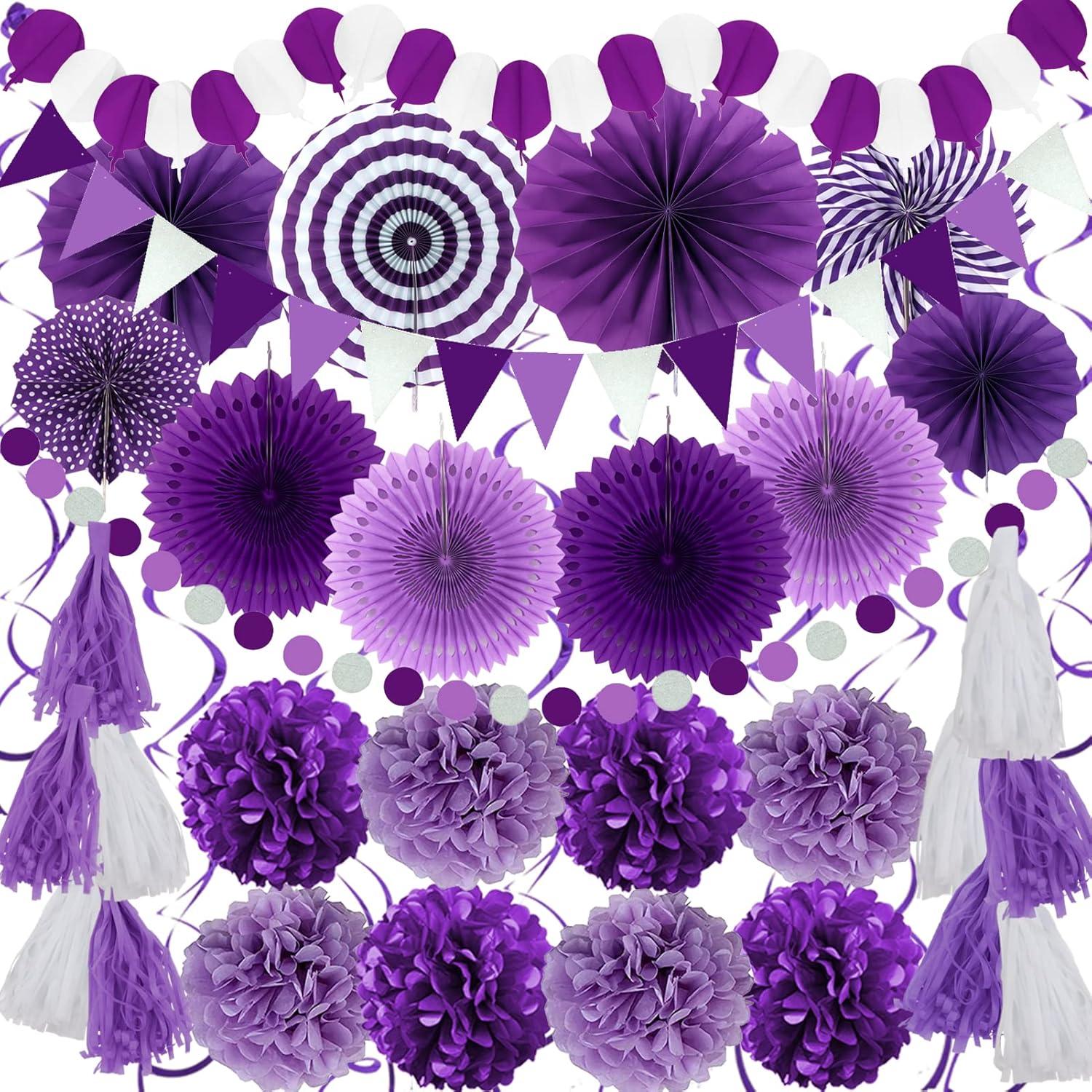 Lila Papier Pompoms Party Deko Set für Geburtstage und Hochzeiten