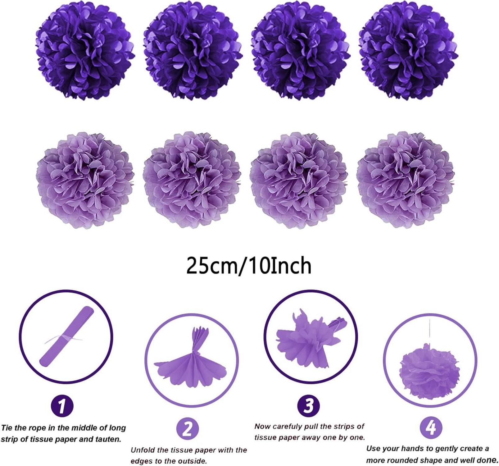 Lila Papier Pompoms Party Deko Set für Geburtstage und Hochzeiten