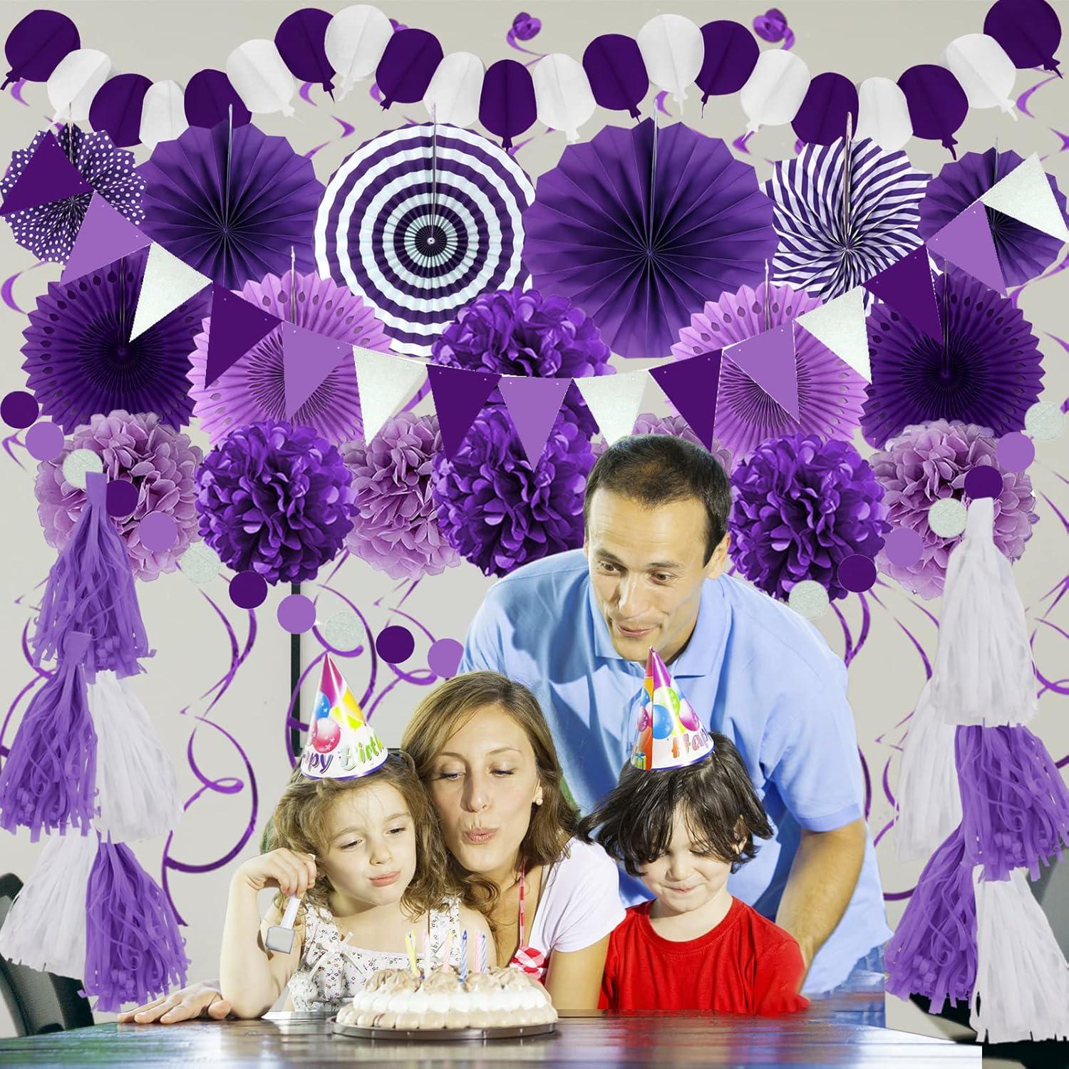 Lila Party Deko Set Papier Pompoms Girlande 41-teilig