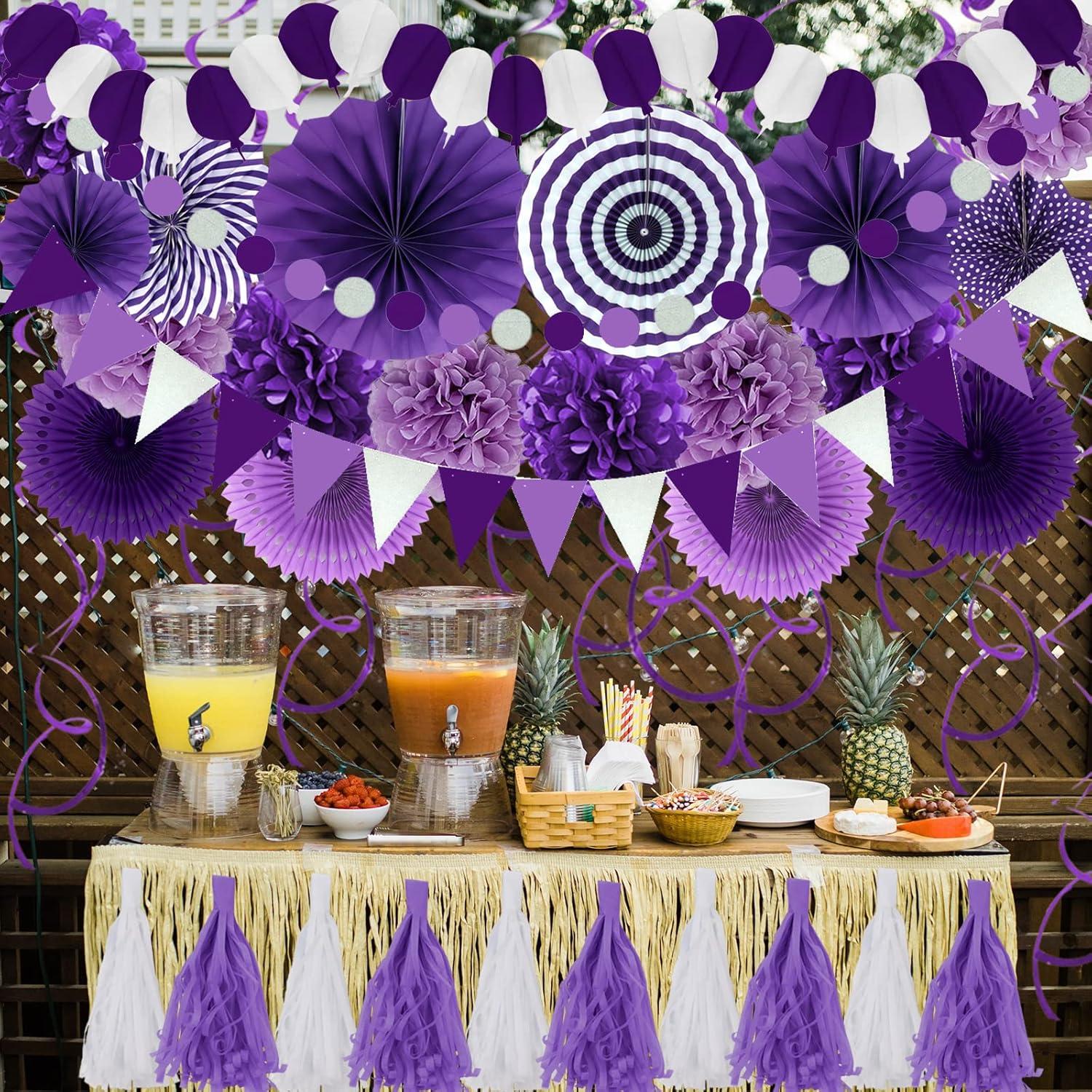 ZERODECO Party Dekoration Papier Pompoms Girlande in Lila, 41-teiliges Set