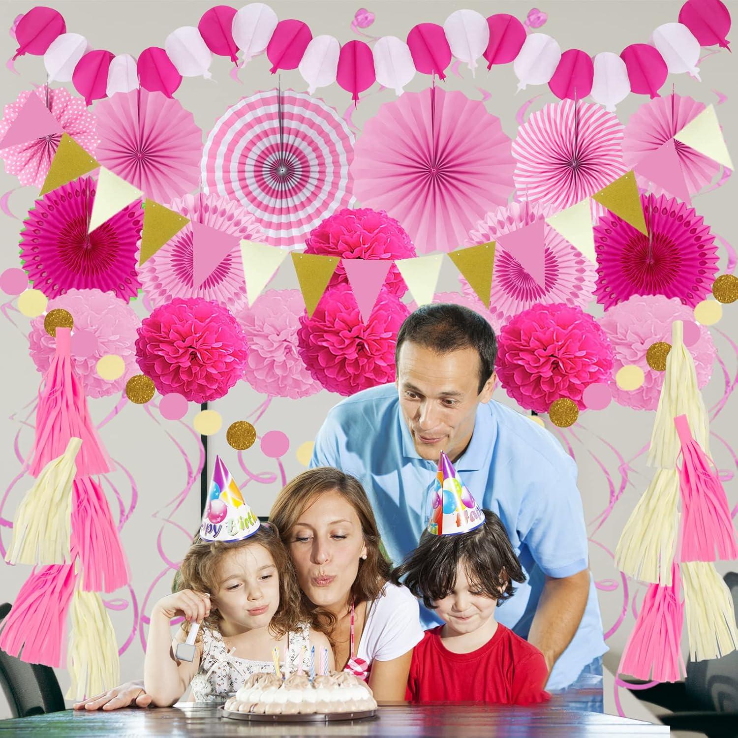 Rosa Party Deko Set 41-teilig Papier Pompoms Girlande Hochzeit Geburtstag